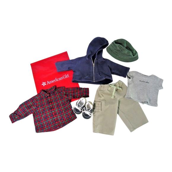 American Girl Pleasant Company CARGO PLAID SHIRT OUTFIT Pants Shoes Hat Hoodie + - Picture 2 of 8